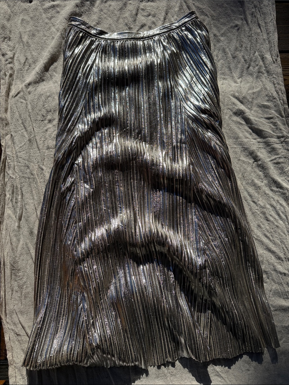 Maeve eclat Silver Metallic Pleated A-Line midi Skirt